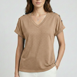 Damen T-Shirt mit V-Ausschnitt und umgeschlagenen Ärmeln