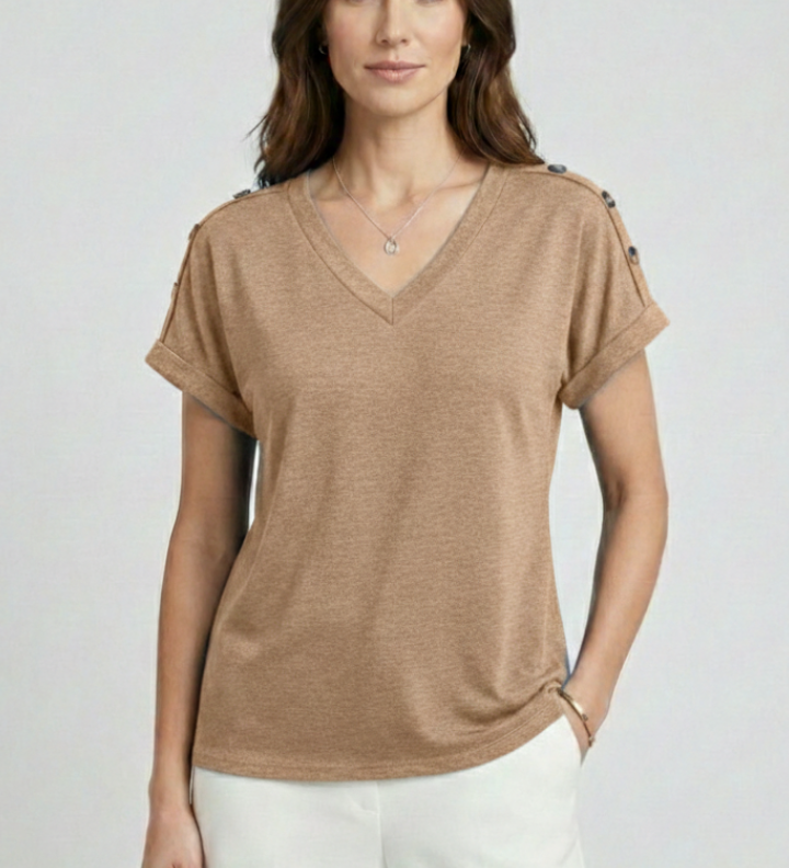 Damen T-Shirt mit V-Ausschnitt und umgeschlagenen Ärmeln