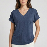 Damen T-Shirt mit V-Ausschnitt und umgeschlagenen Ärmeln