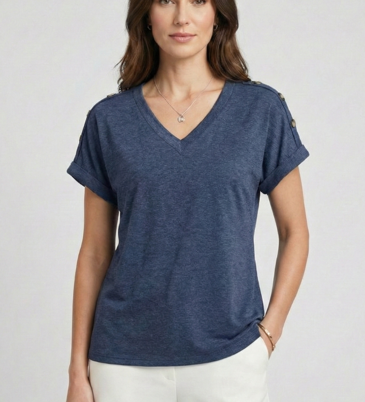 Damen T-Shirt mit V-Ausschnitt und umgeschlagenen Ärmeln