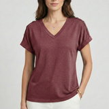 Damen T-Shirt mit V-Ausschnitt und umgeschlagenen Ärmeln