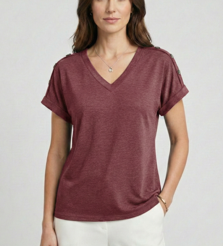 Damen T-Shirt mit V-Ausschnitt und umgeschlagenen Ärmeln