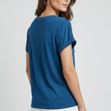 Damen T-Shirt mit V-Ausschnitt und umgeschlagenen Ärmeln