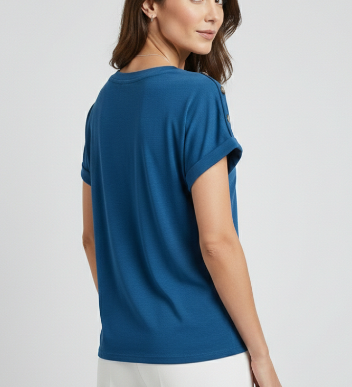 Damen T-Shirt mit V-Ausschnitt und umgeschlagenen Ärmeln