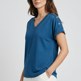 Damen T-Shirt mit V-Ausschnitt und umgeschlagenen Ärmeln