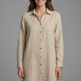 Damen Strandhemd Kleid mit Kragen und Knopfverschluss