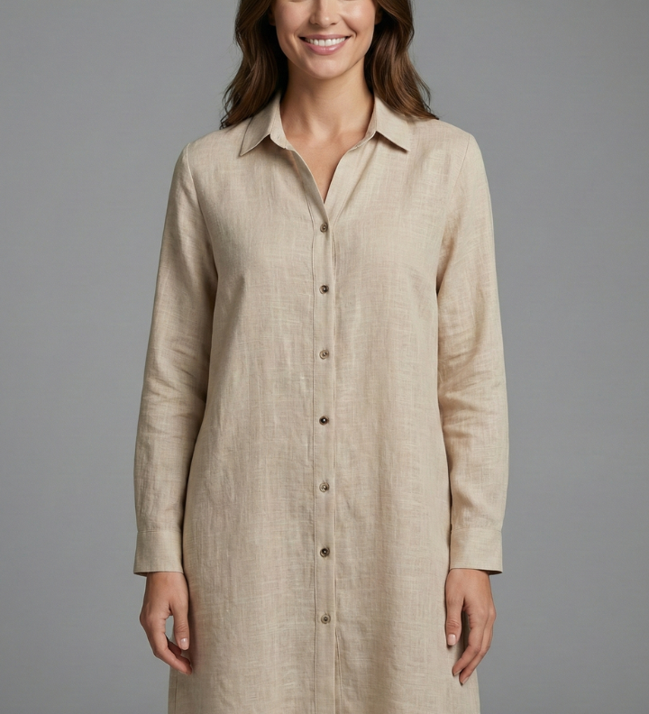 Damen Strandhemd Kleid mit Kragen und Knopfverschluss