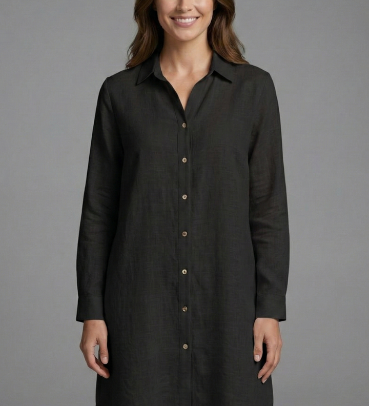 Damen Strandhemd Kleid mit Kragen und Knopfverschluss