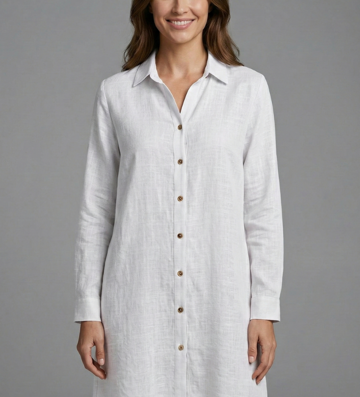 Damen Strandhemd Kleid mit Kragen und Knopfverschluss