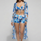 Damen Bikini-Set mit Cover-Up und V-Ausschnitt