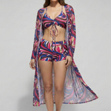 Damen Bikini-Set mit Cover-Up und V-Ausschnitt