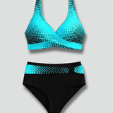 Damen Bikini Set mit gekreuztem Oberteil und hoher Taille