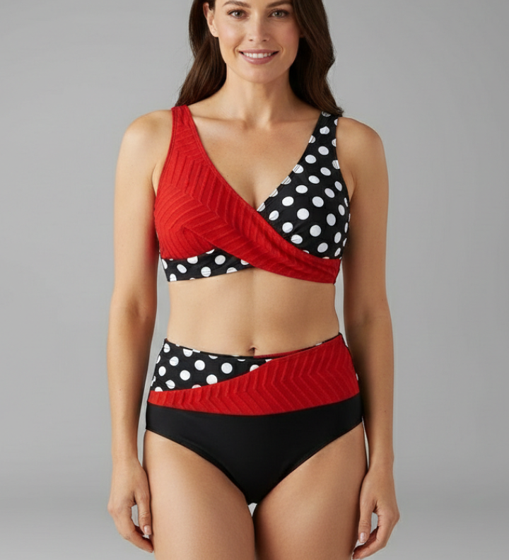 Damen Bikini-Set mit gekreuztem Oberteil und hoher Taille