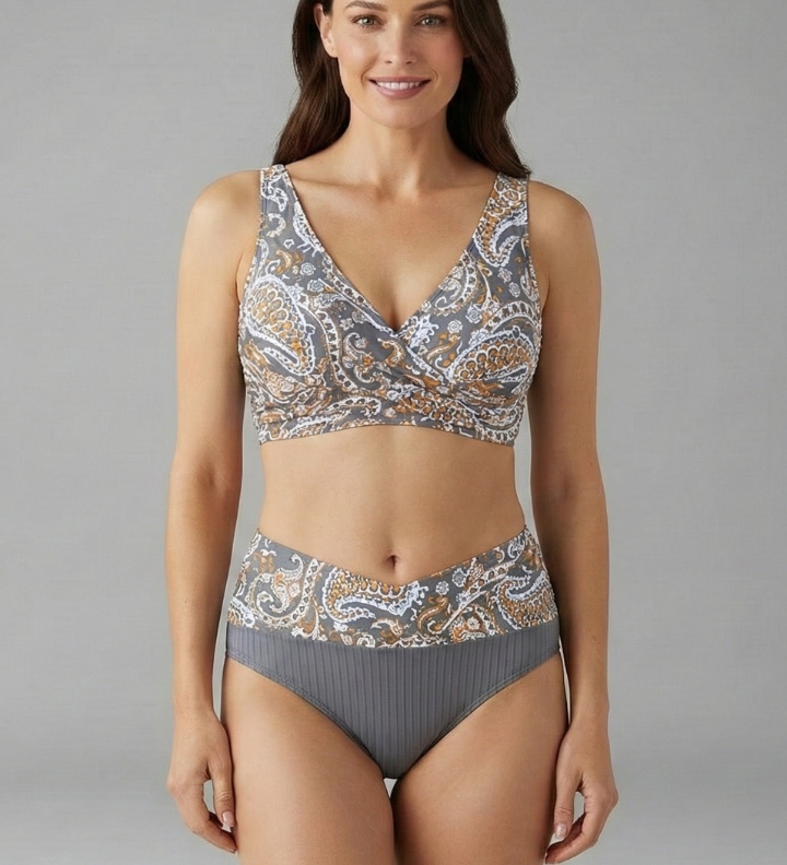 Damen Bikini-Set mit gekreuztem Oberteil und hoher Taille