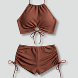 Damen Bikini-Set mit Haltertop und Shorts mit Kordelzug