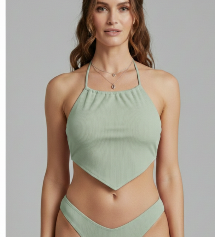 Damen Bikini-Set mit Haltertop und hochgeschnittenem Unterteil