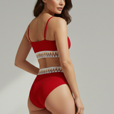 Damen Bikini-Set mit Ripp-Top und Hoher Taille