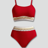 Damen Bikini-Set mit Ripp-Top und Hoher Taille