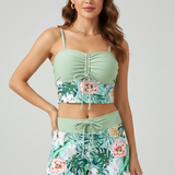 Damen-Bikini-Set mit gerafftem Oberteil und Shorts