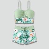 Damen-Bikini-Set mit gerafftem Oberteil und Shorts