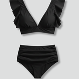 Damen-Bikini-Set mit Rüschensäumen und Hoher Taille