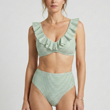 Damen Bikini-Set mit Rüschensaum und Streifenmuster