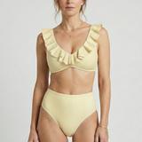 Damen Bikini-Set mit Rüschensaum und Streifenmuster