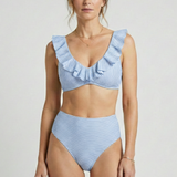 Damen Bikini-Set mit Rüschensaum und Streifenmuster