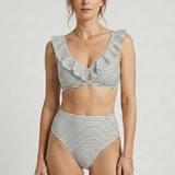Damen Bikini-Set mit Rüschensaum und Streifenmuster