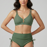 Damen Bikini-Set mit geteilten Trägern und hochgeschnittenem Höschen