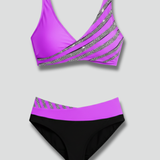 Bikini-Set für Frauen mit gestreiftem Oberteil und hoher Taille