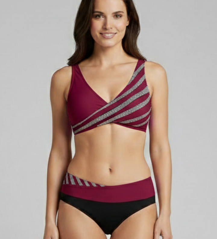 Bikini-Set für Damen mit gestreiftem Oberteil und hoher Taille