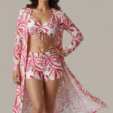 Damen Bikini Set mit Bindetop und langem Cover-Up