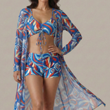 Damen Bikini Set mit Bindetop und langem Cover-Up