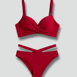 Damen Bikini-Set mit Unterbrust-Top und seitlich gebundenen Shorts