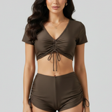 Damen Bikini Set mit V-Ausschnitt und seitlichen Bindebändern