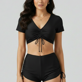 Damen Bikini Set mit V-Ausschnitt und seitlichen Bindebändern