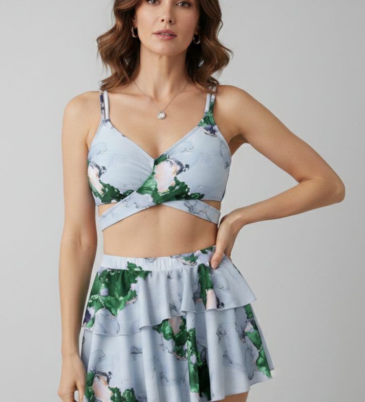 Damen Bikini-Set mit Wickeloberteil und ausgestelltem Rock