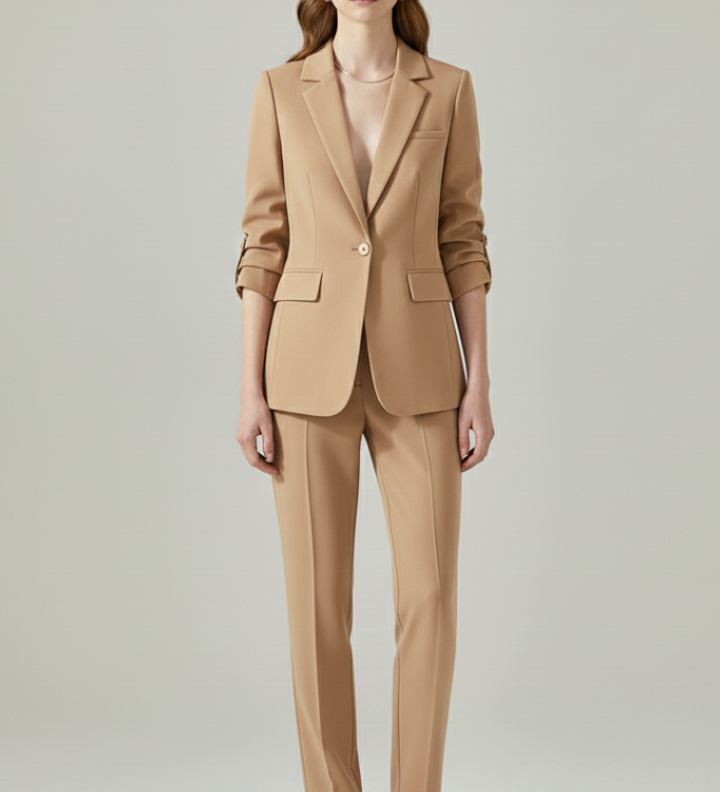 Damen Blazer Set mit Reverskragen und geraden Hosen
