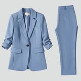 Damen Blazer Set mit Reverskragen und geraden Hosen