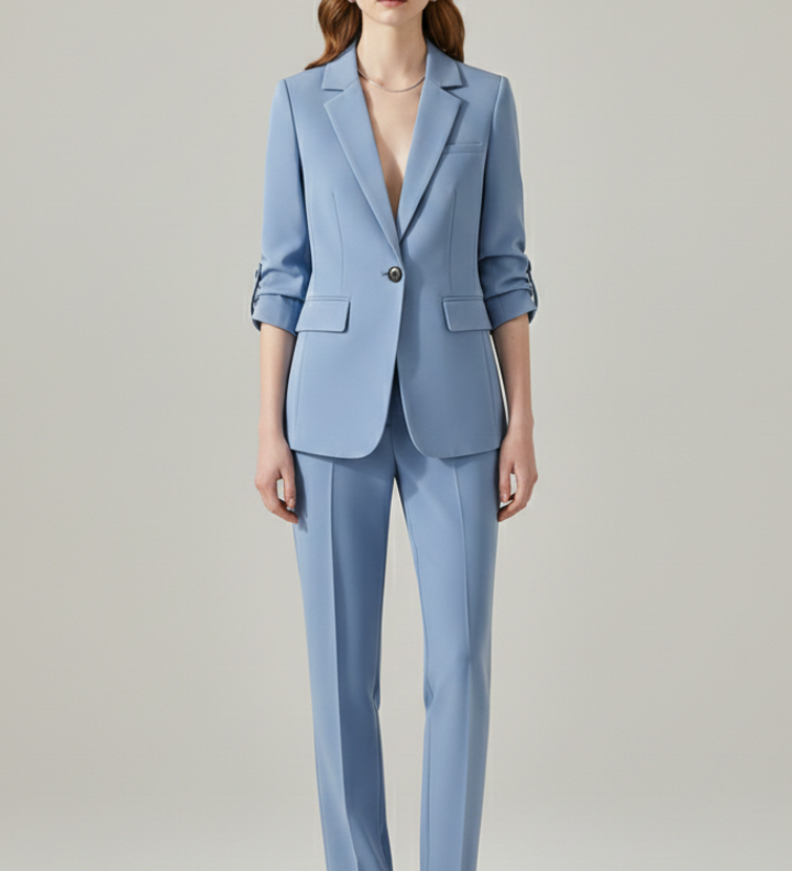 Damen Blazer Set mit Reverskragen und geraden Hosen