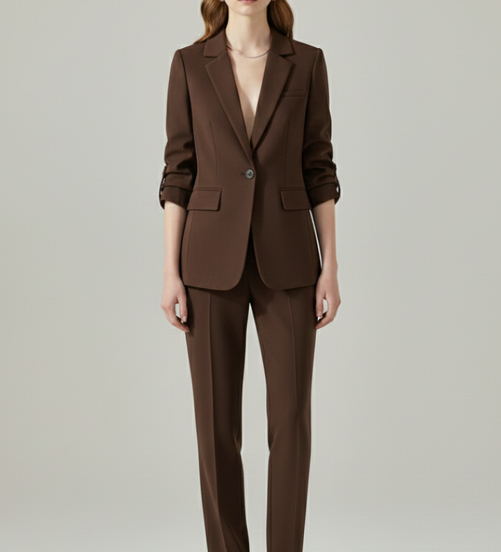 Damen Blazer Set mit Reverskragen und geraden Hosen