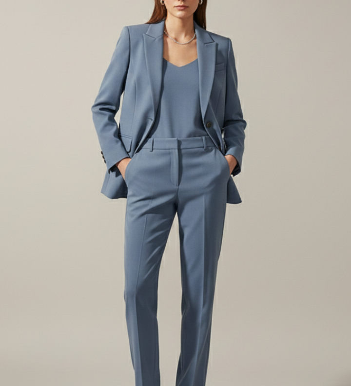 Damen Blazer und Hose Set mit Reverskragen und geraden Beinen