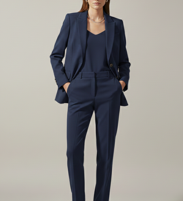 Damen Blazer und Hose Set mit Revers und geraden Beinen