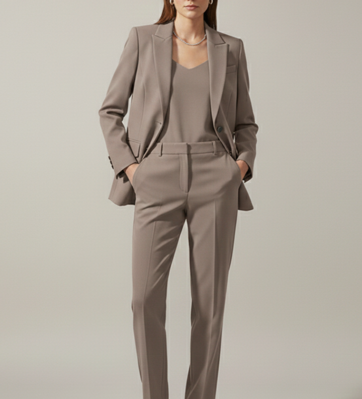 Damen Blazer und Hose Set mit Reverskragen und geraden Beinen