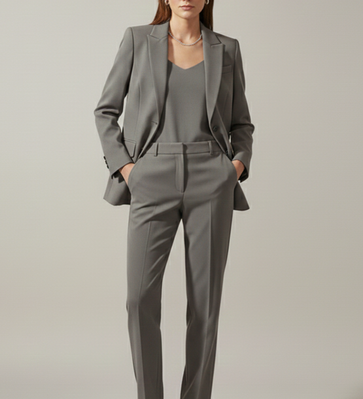 Damen Blazer und Hose Set mit Reverskragen und geraden Beinen