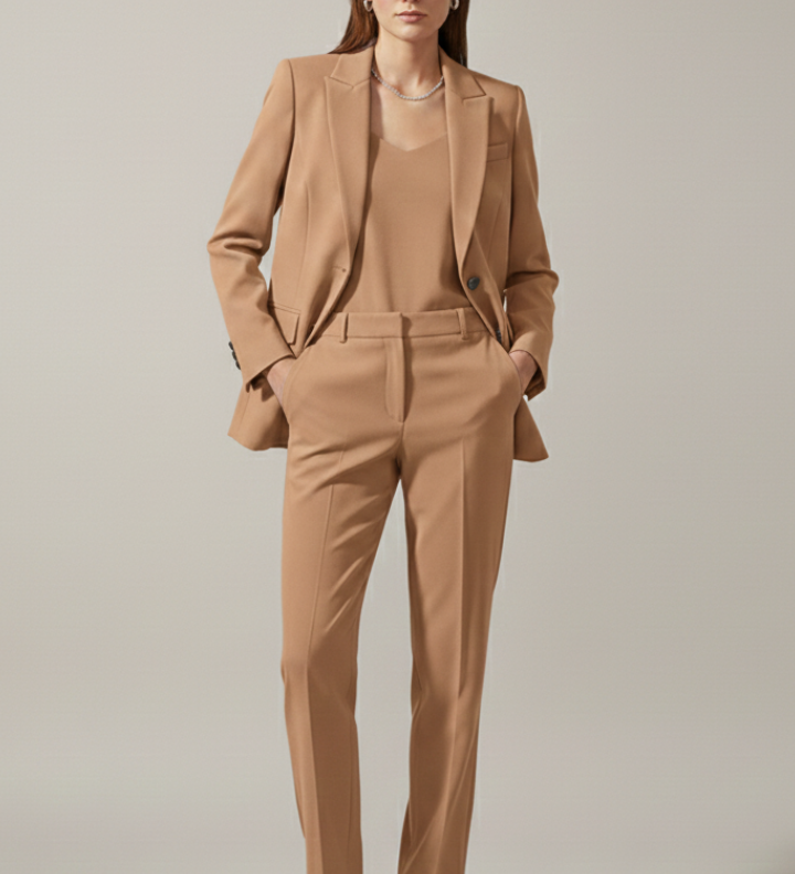 Damen Blazer und Hose Set mit Reverskragen und geraden Beinen