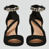 Damen Blockabsatzsandalen mit Kreuzriemen und Knöchelband