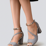 Damen Blockabsatzsandalen mit Kreuzriemen und Knöchelband