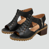 Damen Blockabsatz Sandalen mit Reißverschluss und gepolsterter Innensohle